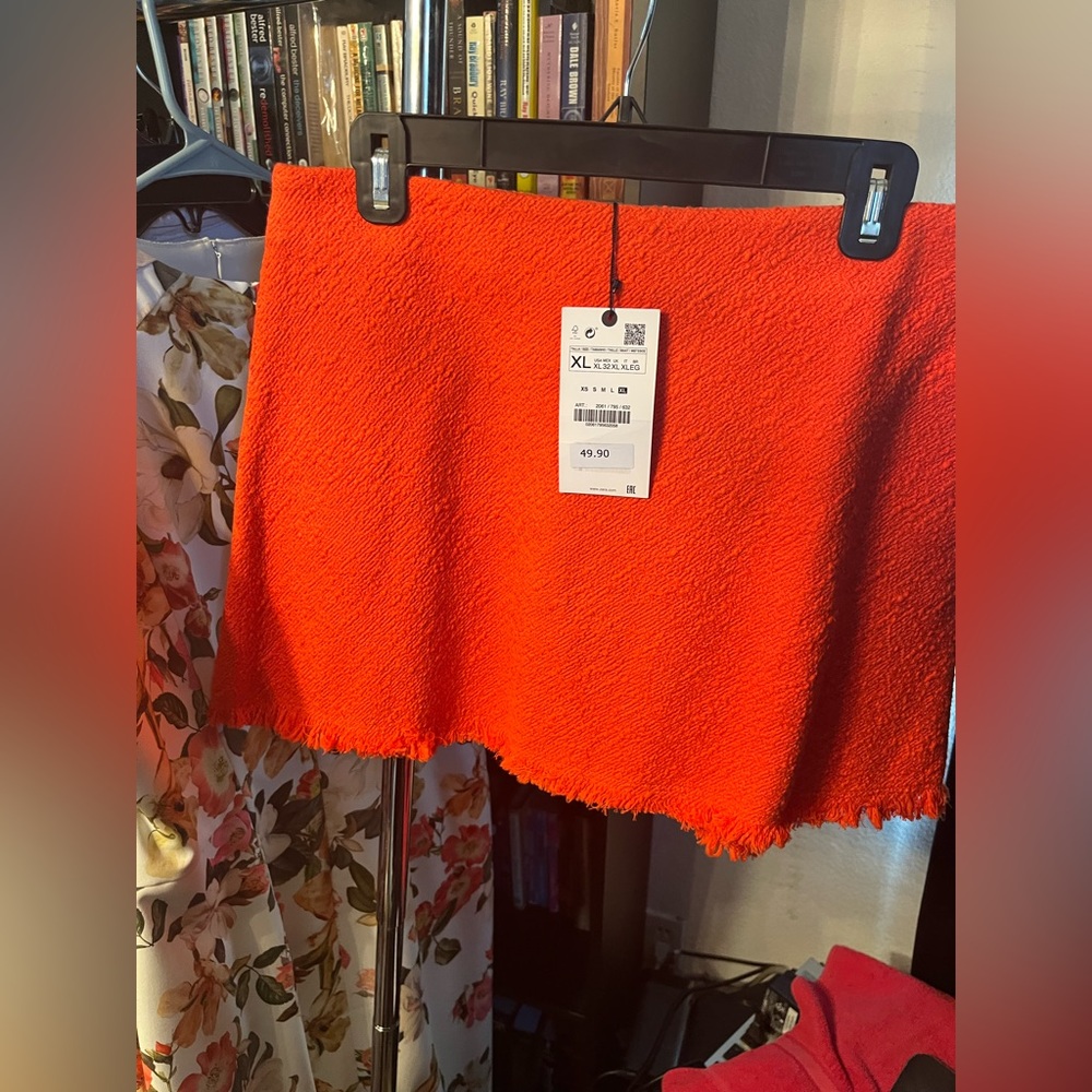 ZARA size XL orange tweed mini skirt with side zipper retro 60s 70s NWT